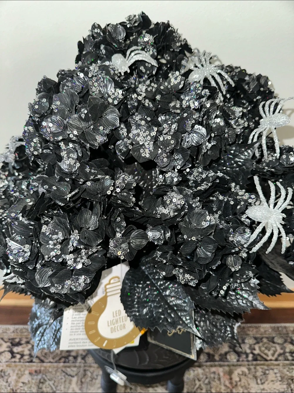 Halloween LED Lighted Black Floral Cauldron Décor